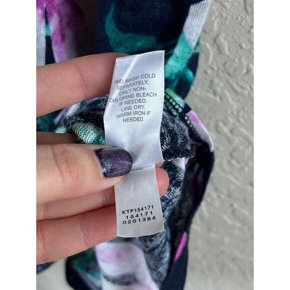 J. Jill Love Linen Tropical Floral Side Tie Short Sleeve Top Blouse Large Navy - Picture 8 of 9